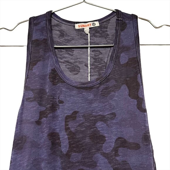 NWT - SUNDRY Knee Length Racer Back Tank Dress - Small - blue & black camo print - Picture 2 of 9
